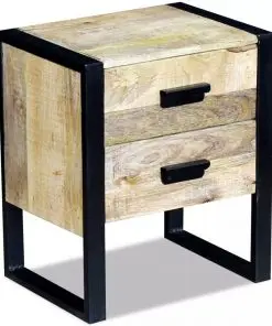 vidaXL Side Table with 2 Drawers Solid Mango Wood 43x33x51 cm