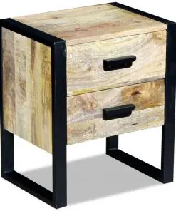 vidaXL Side Table with 2 Drawers Solid Mango Wood 43x33x51 cm