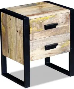vidaXL Side Table with 2 Drawers Solid Mango Wood 43x33x51 cm