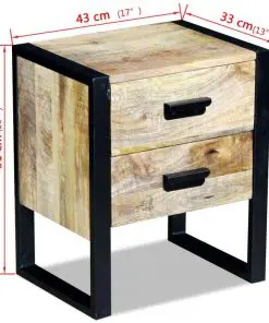 vidaXL Side Table with 2 Drawers Solid Mango Wood 43x33x51 cm