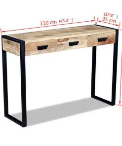 vidaXL Console Table with 3 Drawers Solid Mango Wood 110x35x78 cm