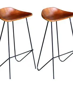vidaXL Bar Chairs 2 pcs Black and Brown Real Leather