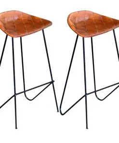 vidaXL Bar Chairs 2 pcs Black and Brown Real Leather