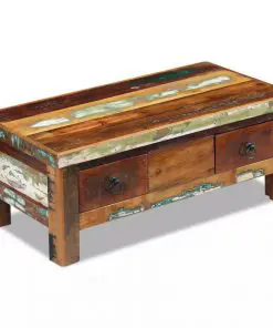 vidaXL Coffee Table Drawers Solid Reclaimed Wood 90x45x35 cm