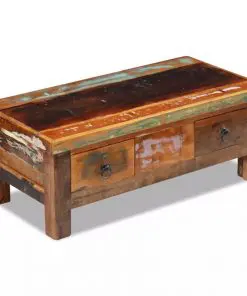 vidaXL Coffee Table Drawers Solid Reclaimed Wood 90x45x35 cm