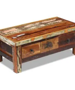 vidaXL Coffee Table Drawers Solid Reclaimed Wood 90x45x35 cm