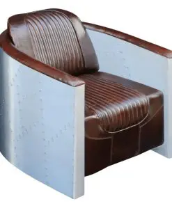 vidaXL Tub Chair Dark Brown Real Leather