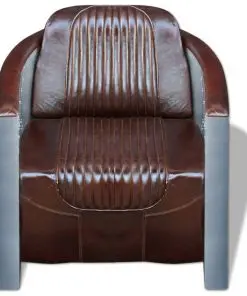 vidaXL Tub Chair Dark Brown Real Leather