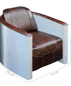 vidaXL Tub Chair Dark Brown Real Leather