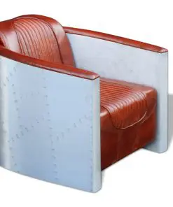 vidaXL Tub Chair Light Brown Real Leather