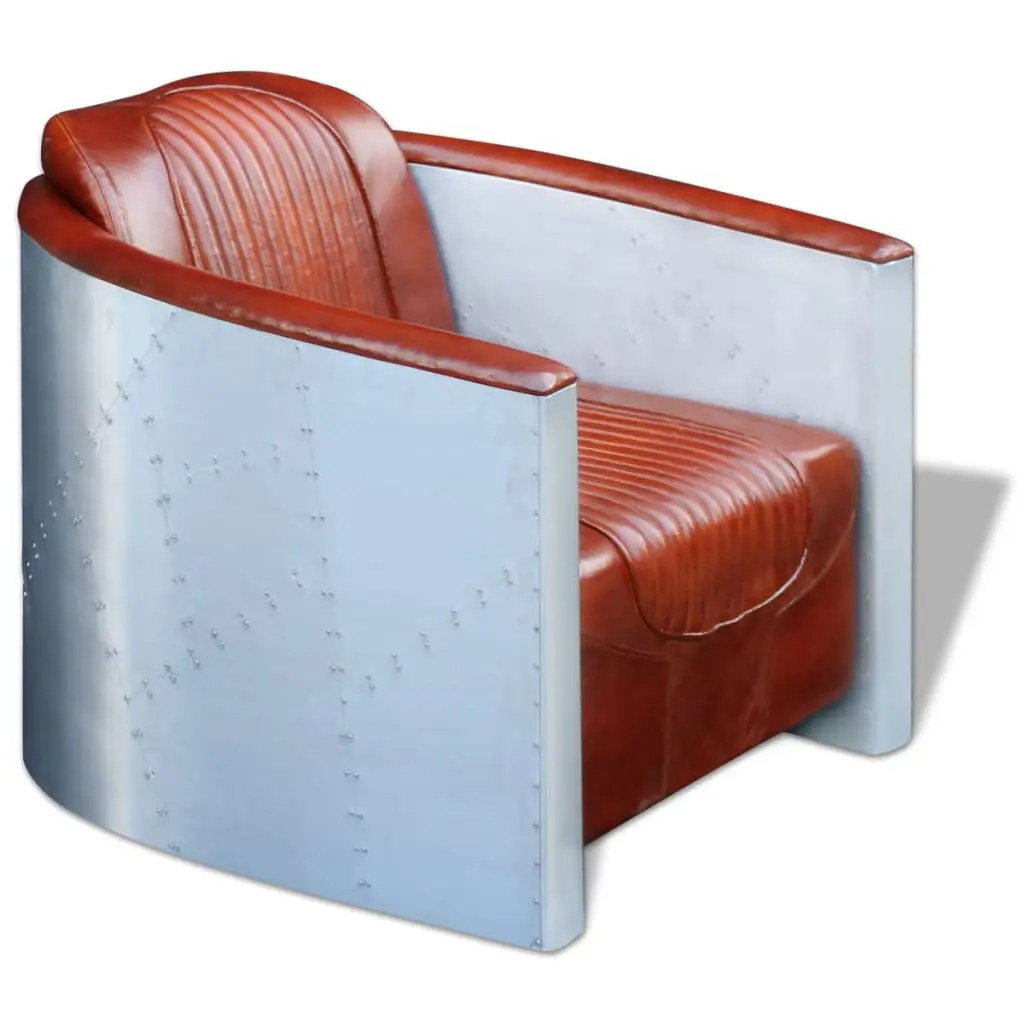 vidaXL Tub Chair Light Brown Real Leather