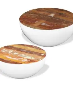 vidaXL Two Piece Bowl Shaped Coffee Table Set Solid Reclaimed Wood