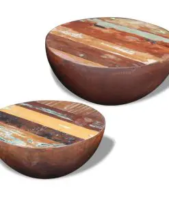 vidaXL Two Piece Bowl Shaped Coffee Table Set Solid Reclaimed Wood