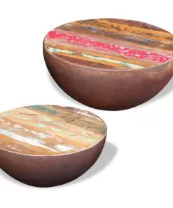 vidaXL Two Piece Bowl Shaped Coffee Table Set Solid Reclaimed Wood