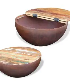 vidaXL Two Piece Bowl Shaped Coffee Table Set Solid Reclaimed Wood