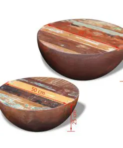 vidaXL Two Piece Bowl Shaped Coffee Table Set Solid Reclaimed Wood