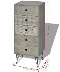 vidaXL Side Cabinet 5 Drawers Grey