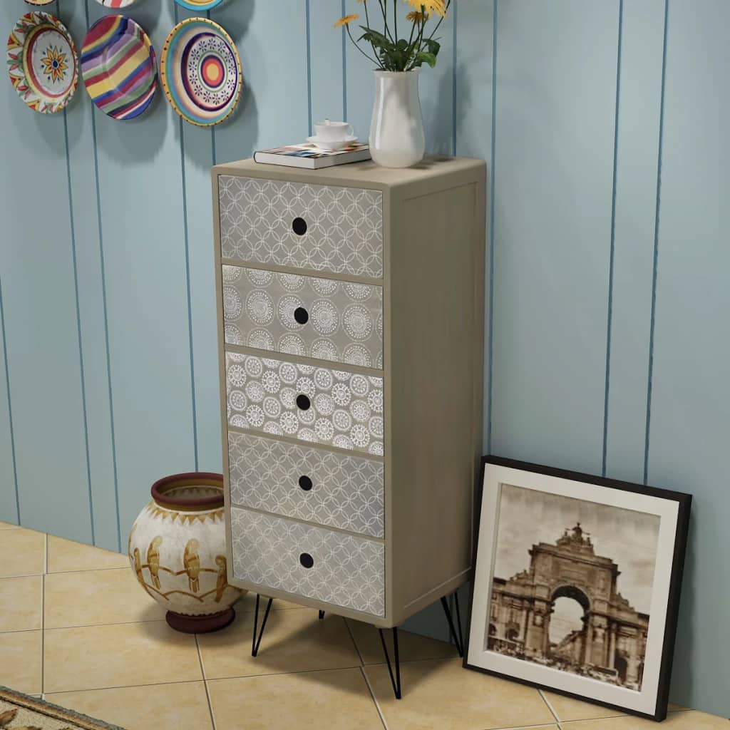 vidaXL Side Cabinet 5 Drawers Grey