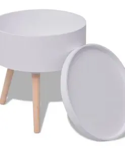 vidaXL Side Table with Serving Tray Round 39.5×44.5 cm White