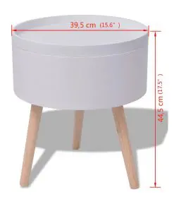 vidaXL Side Table with Serving Tray Round 39.5×44.5 cm White