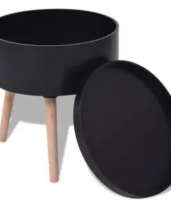 vidaXL Side Table with Serving Tray Round 39.5×44.5 cm Black