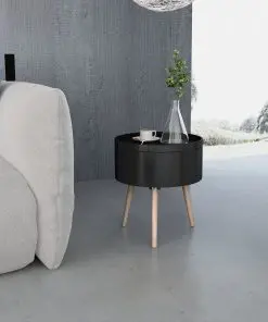 vidaXL Side Table with Serving Tray Round 39.5×44.5 cm Black