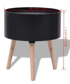 vidaXL Side Table with Serving Tray Round 39.5×44.5 cm Black
