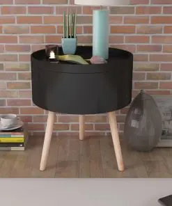 vidaXL Side Table with Serving Tray Round 39.5×44.5 cm Black