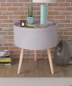 vidaXL Side Table with Serving Tray Round 39.5×44.5 cm Grey