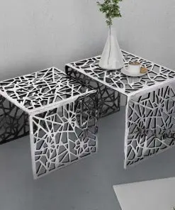 vidaXL Two Piece Side Tables Square Aluminium Silver