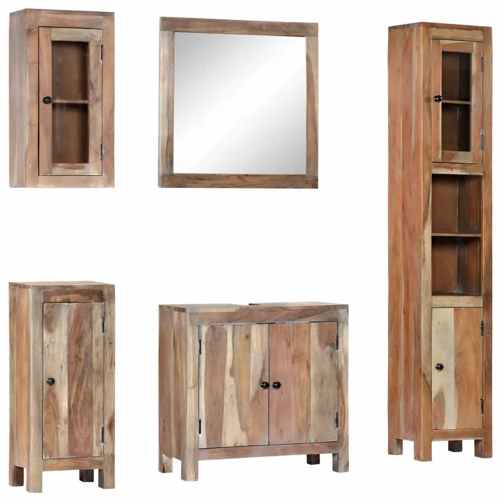 vidaXL 5 Piece Bathroom Set Solid Acacia Wood
