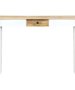 vidaXL Console Table White and Brown 110x35x75 cm Solid Mango Wood