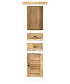 vidaXL Highboard White and Brown 40x30x128 cm Solid Rough Mango Wood