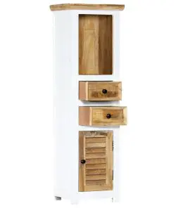 vidaXL Highboard White and Brown 40x30x128 cm Solid Rough Mango Wood