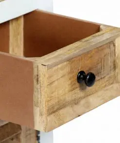 vidaXL Highboard White and Brown 40x30x128 cm Solid Rough Mango Wood