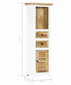 vidaXL Highboard White and Brown 40x30x128 cm Solid Rough Mango Wood