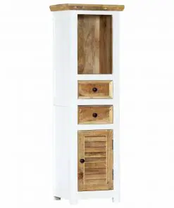 vidaXL Highboard White and Brown 40x30x128 cm Solid Rough Mango Wood