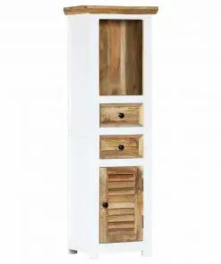 vidaXL Highboard White and Brown 40x30x128 cm Solid Rough Mango Wood