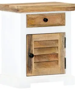 vidaXL Nightstand White and Brown 40x30x50 cm Solid Rough Mango Wood