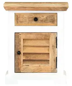 vidaXL Nightstand White and Brown 40x30x50 cm Solid Rough Mango Wood