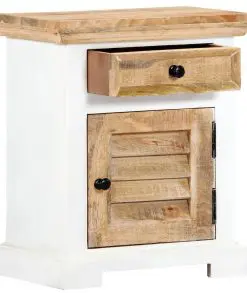vidaXL Nightstand White and Brown 40x30x50 cm Solid Rough Mango Wood