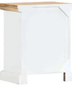 vidaXL Nightstand White and Brown 40x30x50 cm Solid Rough Mango Wood