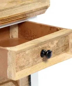 vidaXL Nightstand White and Brown 40x30x50 cm Solid Rough Mango Wood