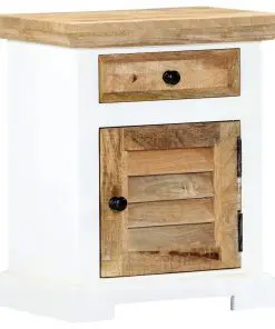 vidaXL Nightstand White and Brown 40x30x50 cm Solid Rough Mango Wood