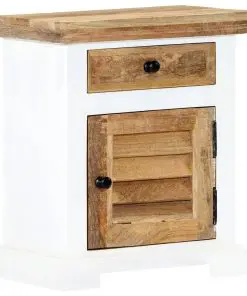 vidaXL Nightstand White and Brown 40x30x50 cm Solid Rough Mango Wood
