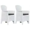 vidaXL Garden Chairs 2 pcs with Cushion White Plastic Rattan Look