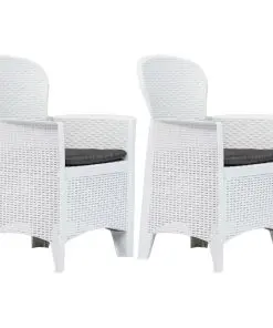 vidaXL Garden Chairs 2 pcs with Cushion White Plastic Rattan Look
