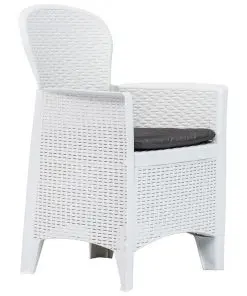 vidaXL Garden Chairs 2 pcs with Cushion White Plastic Rattan Look