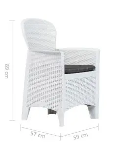 vidaXL Garden Chairs 2 pcs with Cushion White Plastic Rattan Look