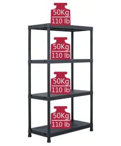 vidaXL Storage Shelf Rack Black 200 kg 80x40x138 cm Plastic
